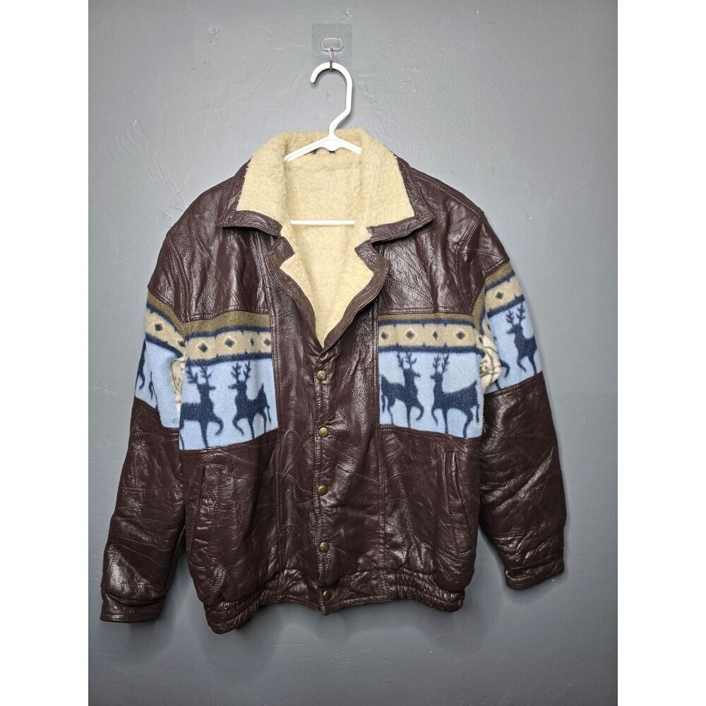 Vintage Brown Leather Bomber Jacket Navajo Sherpa - Picture 13 of 13